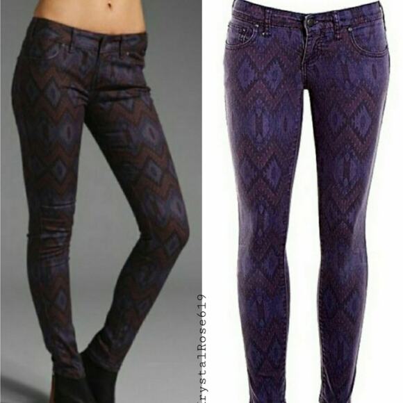Free People Boho Printed Size 27 Purple Skinny Jeans - Picture 1 of 6